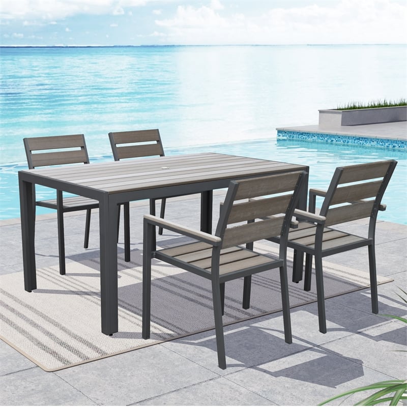 Afuera Living Charcoal Aluminum Frame Outdoor Dining Chairs Set of 4