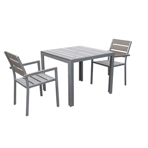 afuera living 3 piece square patio dining set in sun bleached gray