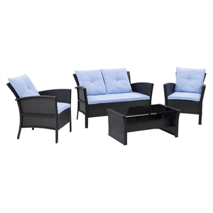 afuera living 4pc wicker/rattan patio set with light blue cushions