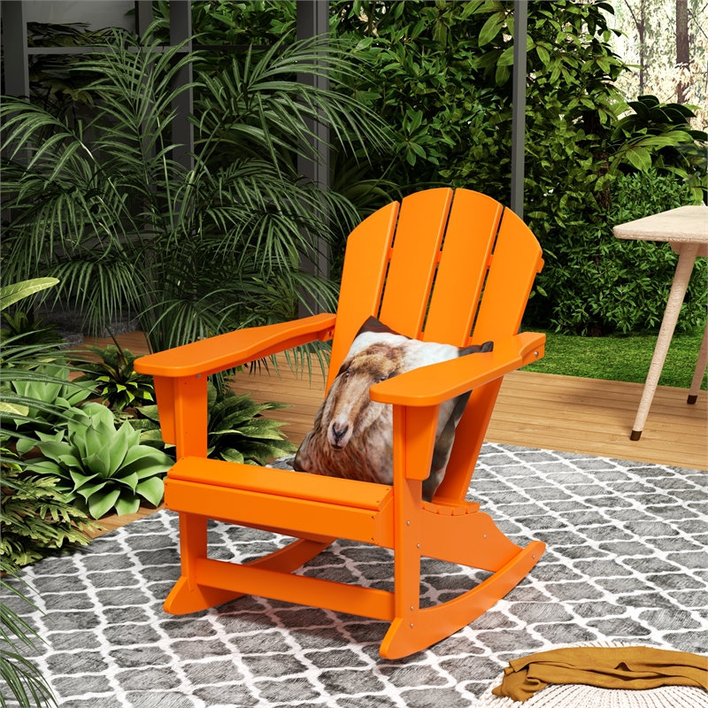 Afuera Living Traditional Plastic Outdoor Rocking Chair in Orange