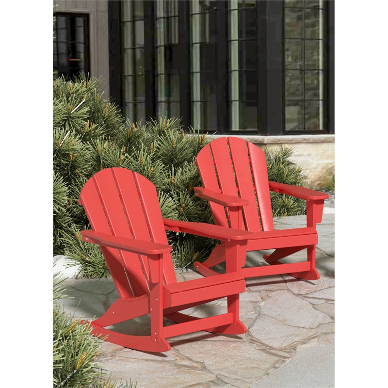 Afuera Living Traditional Plastic Outdoor Rocking Chair in Red (Set of 2) in Red