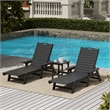 Afuera Living Outdoor 3PC HDPE Plastic Reclining Chaise Lounge/Table Set in Gray