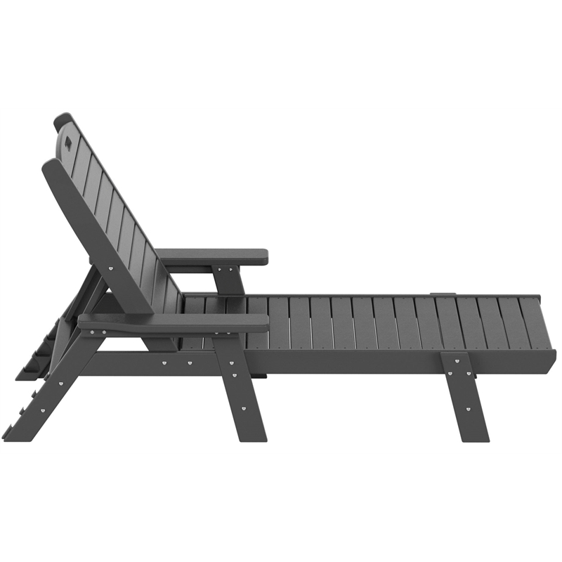 Afuera Living Outdoor 3PC HDPE Plastic Reclining Chaise Lounge/Table Set in Gray