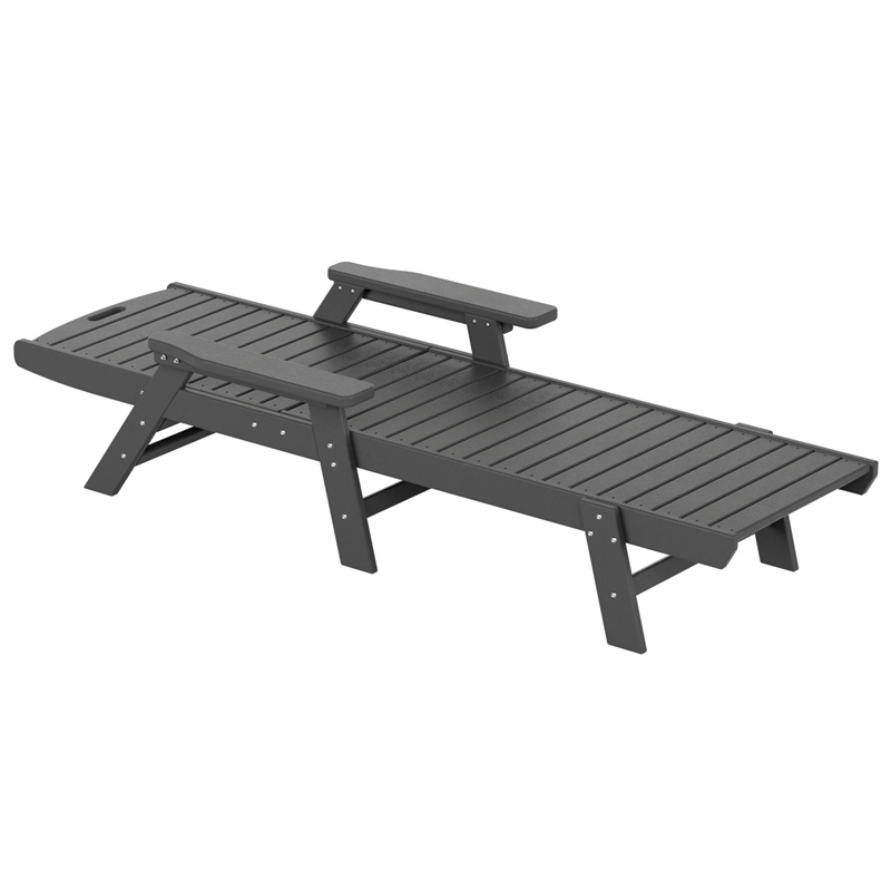 Afuera Living Outdoor 3PC HDPE Plastic Reclining Chaise Lounge/Table Set in Gray