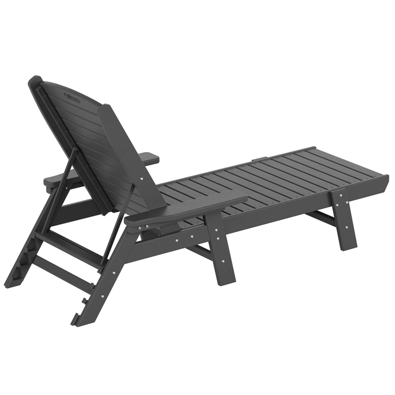 Afuera Living Outdoor 3PC HDPE Plastic Reclining Chaise Lounge/Table Set in Gray