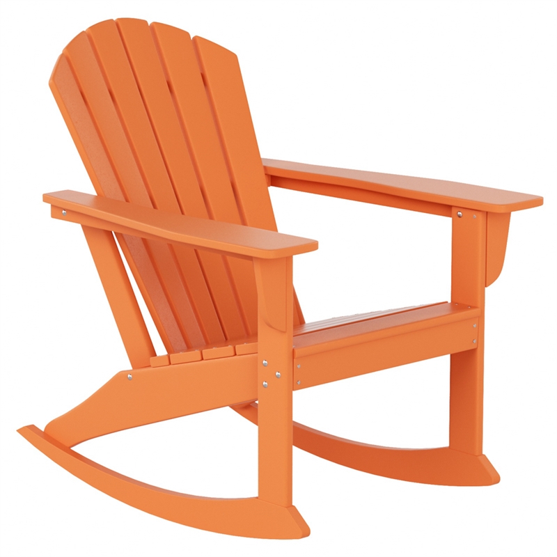 Afuera Living Portside Outdoor Poly Plastic Adirondack Rocking Chair in Orange