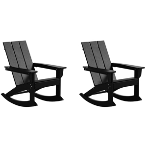 afuera living outdoor hdpe plastic adirondack rocking chair (set of 2) in black