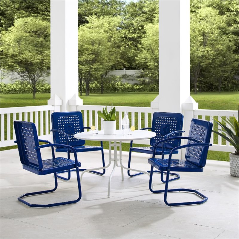 Afuera Living 5-Piece Retro Metal Patio Dining Set in Navy Gloss/White Satin