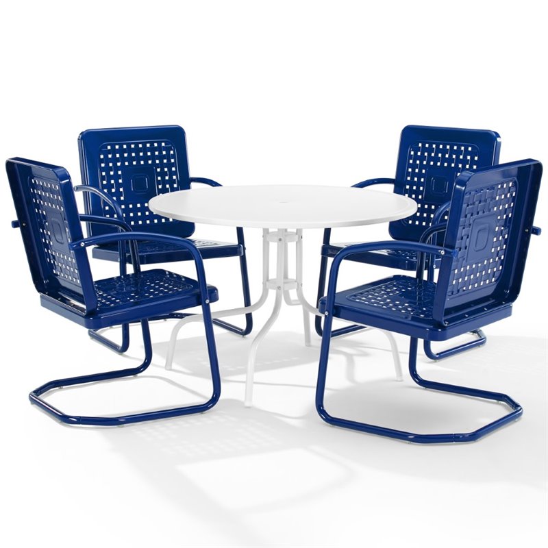 Afuera Living 5-Piece Retro Metal Patio Dining Set in Navy Gloss/White Satin