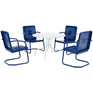 afuera living 5 piece retro metal patio dining set in navy and white