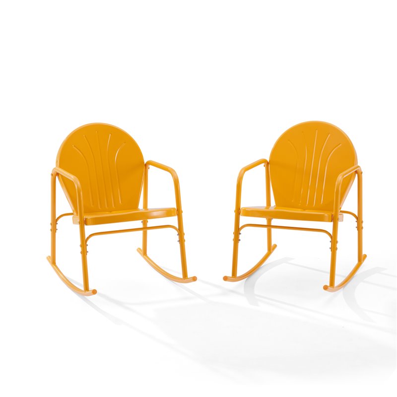 Afuera Living 2-piece Metal Outdoor Rocking Chair Set in Orange
