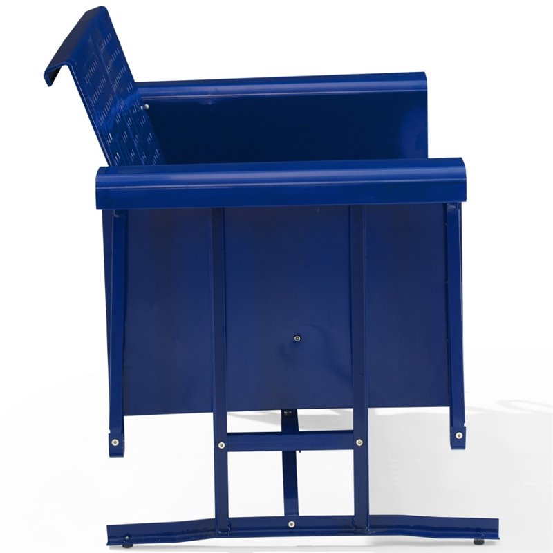 Afuera Living Metal Patio Loveseat Glider with Basket Weave in Navy Gloss