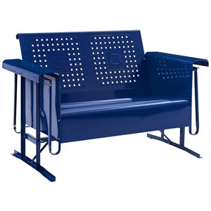 afuera living retro metal patio loveseat glider in glossy navy