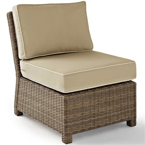 afuera living wicker armless patio chair in brown and sand finish