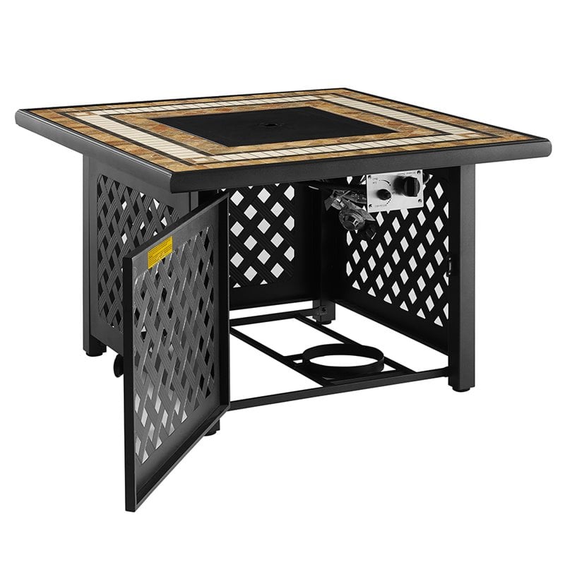 Afuera Living Square Traditional Metal/Tile Patio Fire Pit in Brown/Black