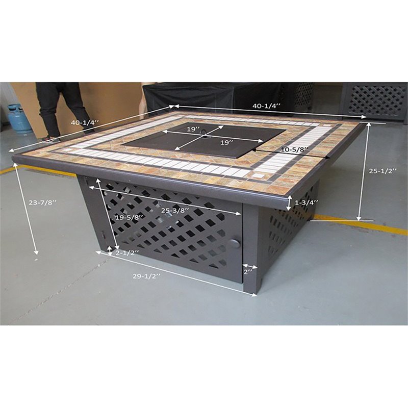 Afuera Living Square Traditional Metal/Tile Patio Fire Pit in Brown/Black