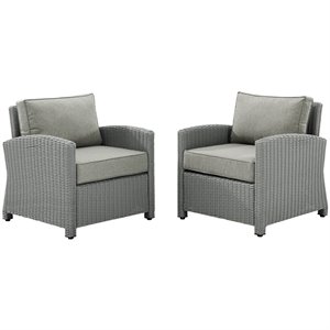 afuera living wicker patio arm chair (set of 2) in gray finish