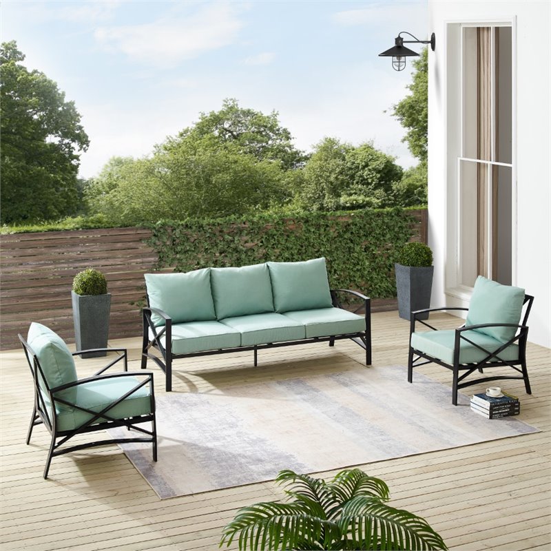 Afuera Living 3-Piece Metal/Polyester Outdoor Sofa Set in Mist Green/Bronze
