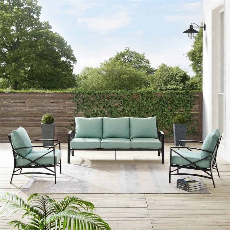 Afuera Living 3-Piece Metal/Polyester Outdoor Sofa Set in Mist Green/Bronze