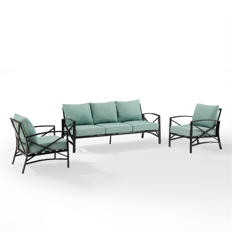 Afuera Living 3-Piece Metal/Polyester Outdoor Sofa Set in Mist Green/Bronze