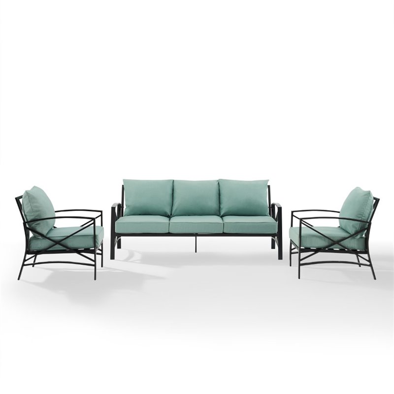 Afuera Living 3-Piece Metal/Polyester Outdoor Sofa Set in Mist Green/Bronze