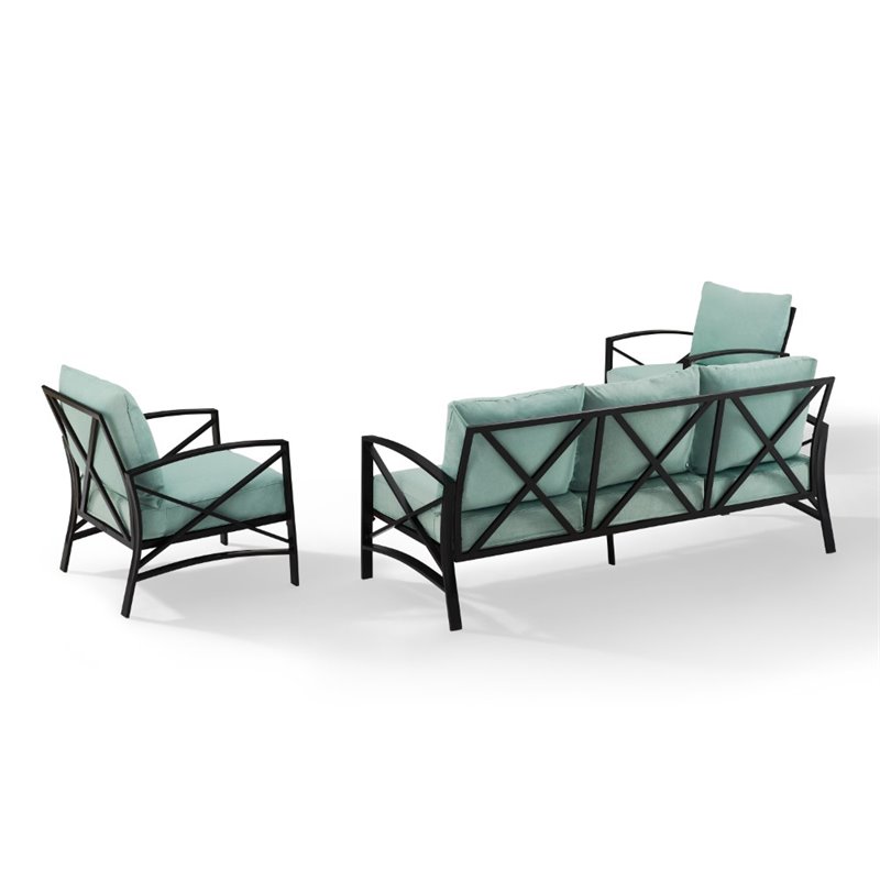 Afuera Living 3-Piece Metal/Polyester Outdoor Sofa Set in Mist Green/Bronze