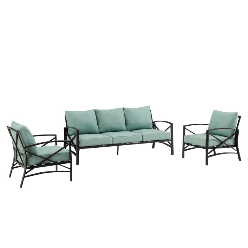 Afuera Living 3-Piece Metal/Polyester Outdoor Sofa Set in Mist Green/Bronze