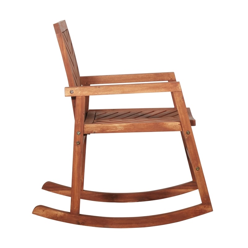 Afuera Living Outdoor Wood Patio Chevron Rocker in Brown Finish