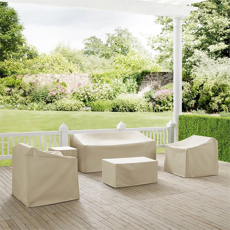 Afuera Living 5-Piece Vinyl/Heavy Gauge Outdoor Sofa Cover Set in Tan