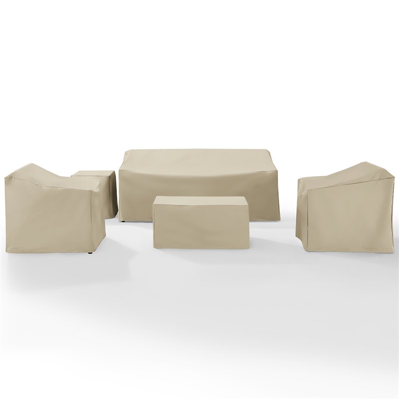 Afuera Living 5-Piece Vinyl/Heavy Gauge Outdoor Sofa Cover Set in Tan