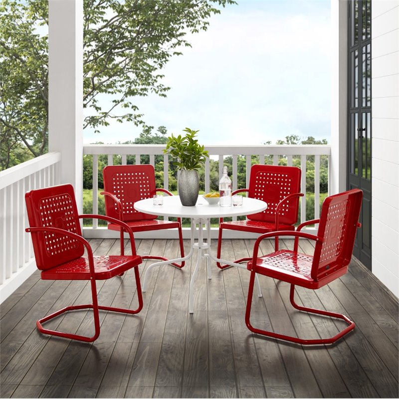 Afuera Living 5-Piece Metal Outdoor Dining Set in Bright Red Gloss/White