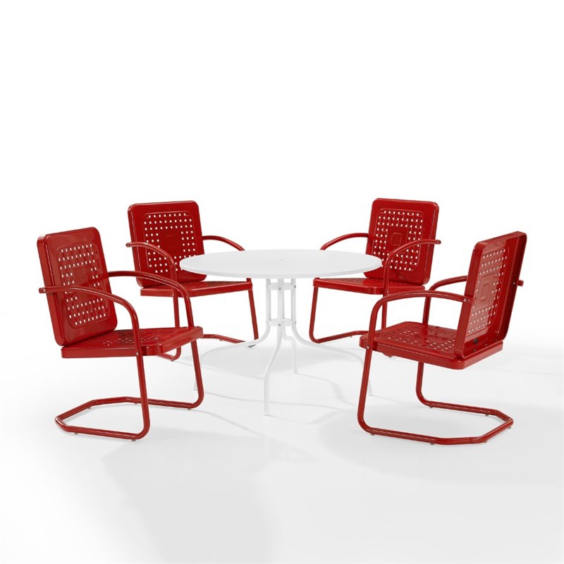 Afuera Living 5-Piece Metal Outdoor Dining Set in Bright Red Gloss/White