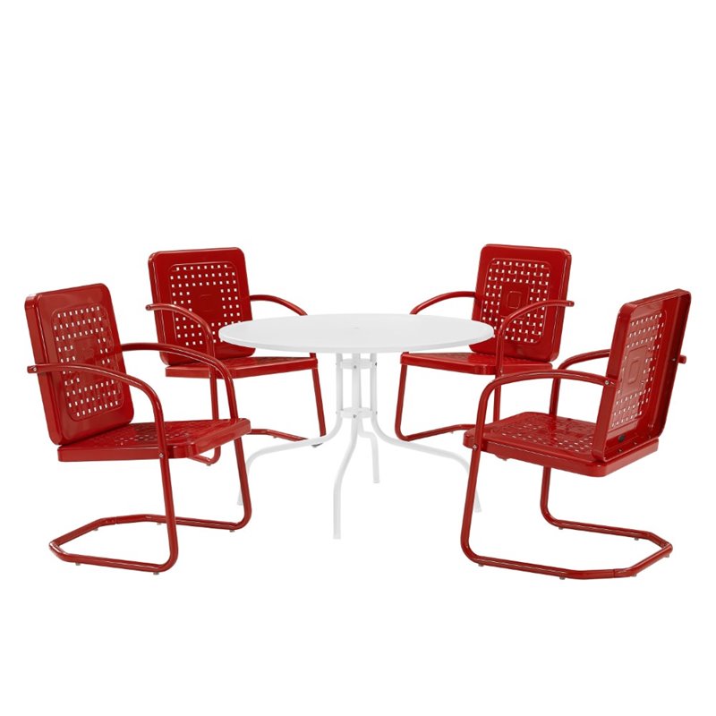 Afuera Living 5-Piece Metal Outdoor Dining Set in Bright Red Gloss/White