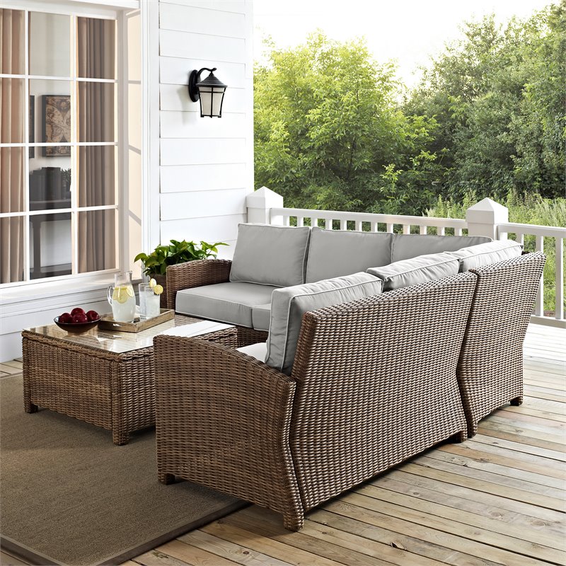 Afuera Living 4-PC Wicker / Rattan & Fabric Outdoor Sectional Set in Gray/Brown