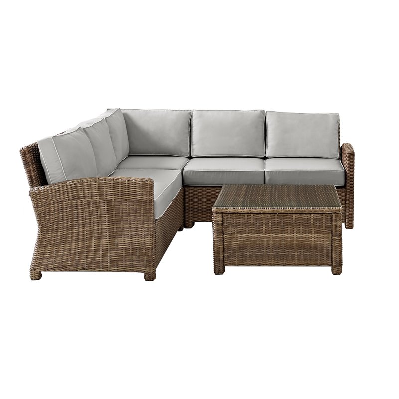 Afuera Living 4-PC Wicker / Rattan & Fabric Outdoor Sectional Set in Gray/Brown