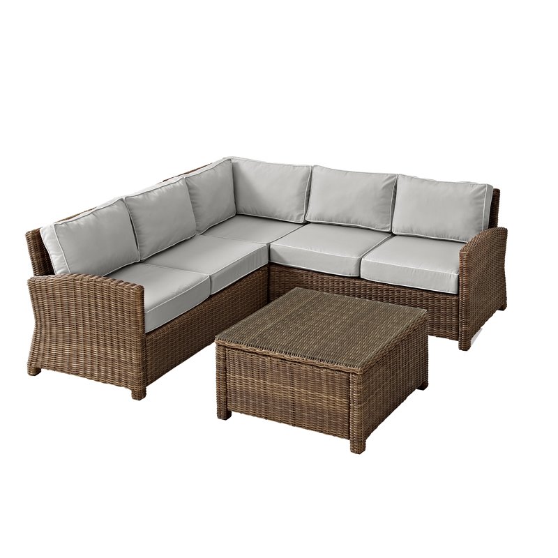 Afuera Living 4-PC Wicker / Rattan & Fabric Outdoor Sectional Set in Gray/Brown