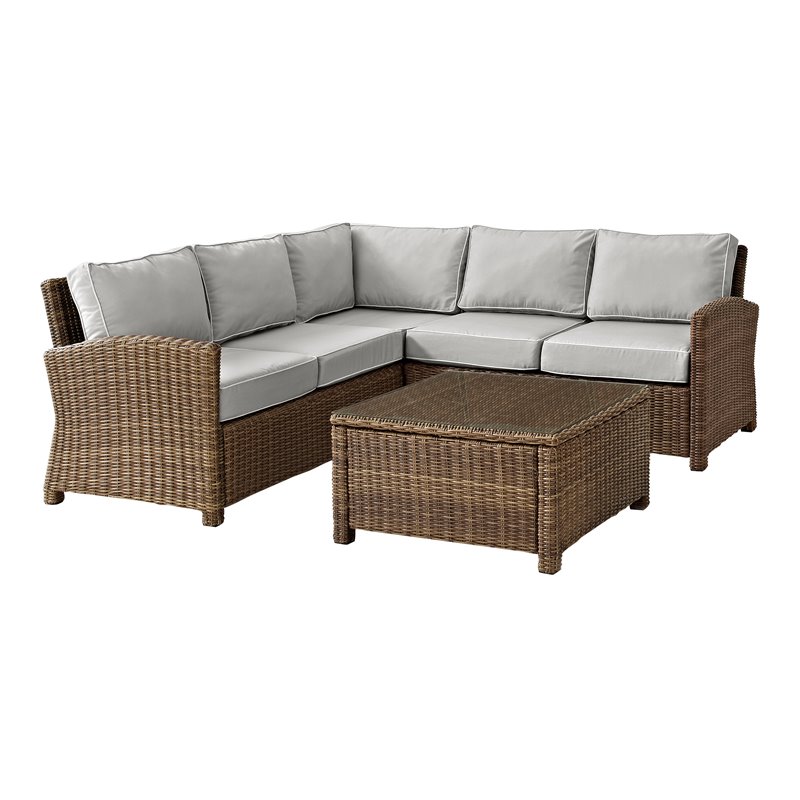 Afuera Living 4-PC Wicker / Rattan & Fabric Outdoor Sectional Set in Gray/Brown