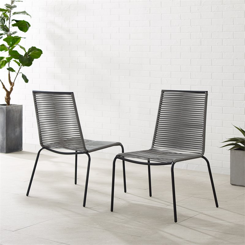 Afuera Living Wicker / Rattan & Steel Stackable Chair in Gray/Black (Set of 2)