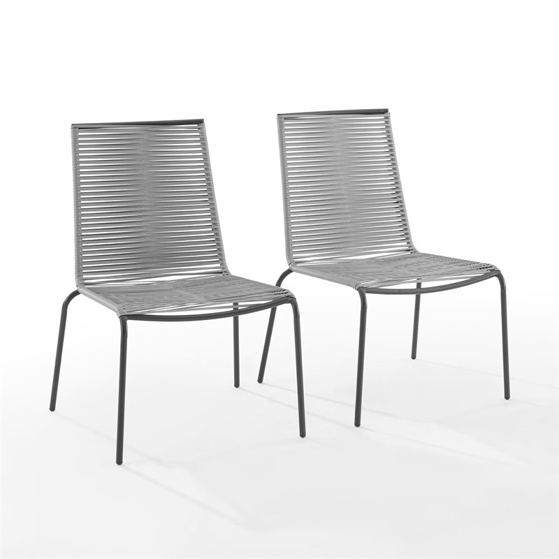 Afuera Living Wicker / Rattan & Steel Stackable Chair in Gray/Black (Set of 2)