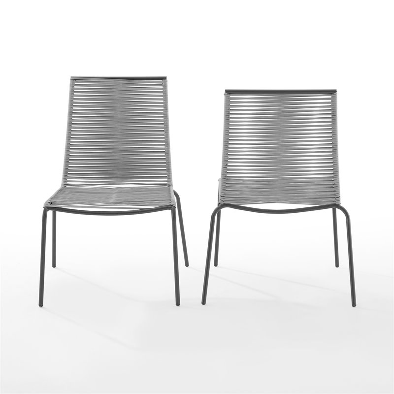 Afuera Living Wicker / Rattan & Steel Stackable Chair in Gray/Black (Set of 2)