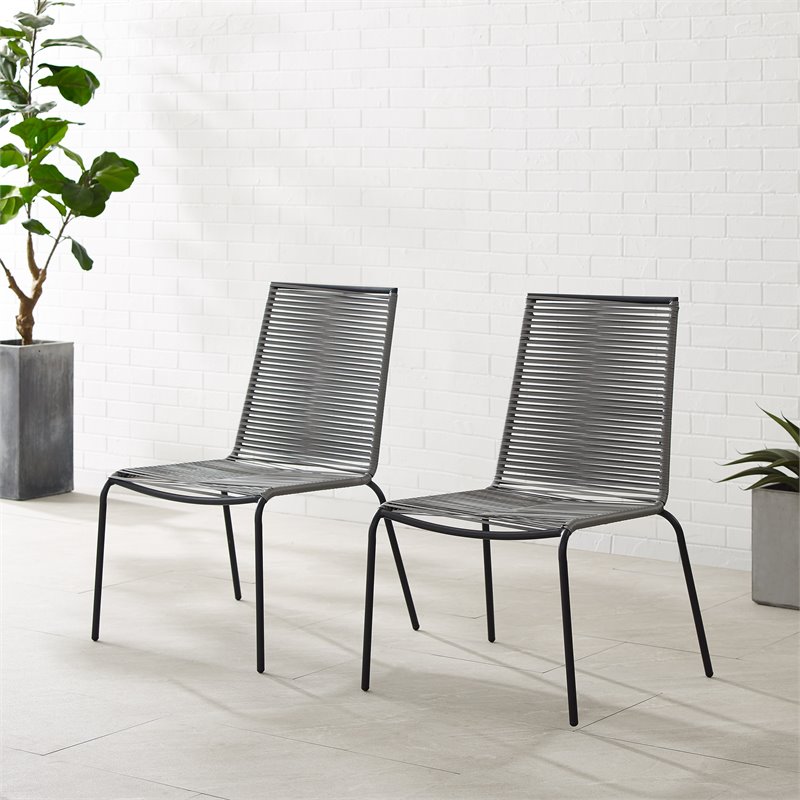 Afuera Living Wicker / Rattan & Steel Stackable Chair in Gray/Black (Set of 2)