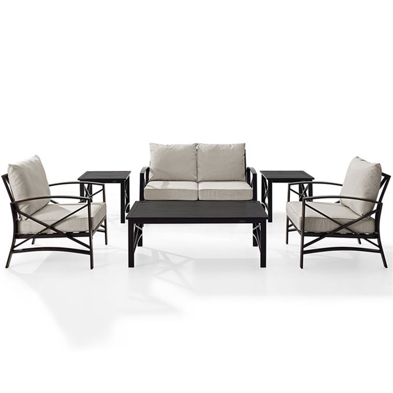 Afuera Living 6-Piece Metal/Fabric Sofa Set in Oatmeal/Oil Rubbed Bronze