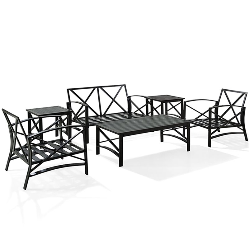 Afuera Living 6-Piece Metal/Fabric Sofa Set in Oatmeal/Oil Rubbed Bronze