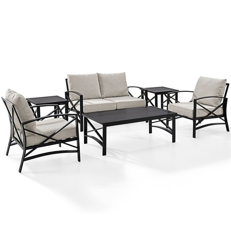 Afuera Living 6-Piece Metal/Fabric Sofa Set in Oatmeal/Oil Rubbed Bronze