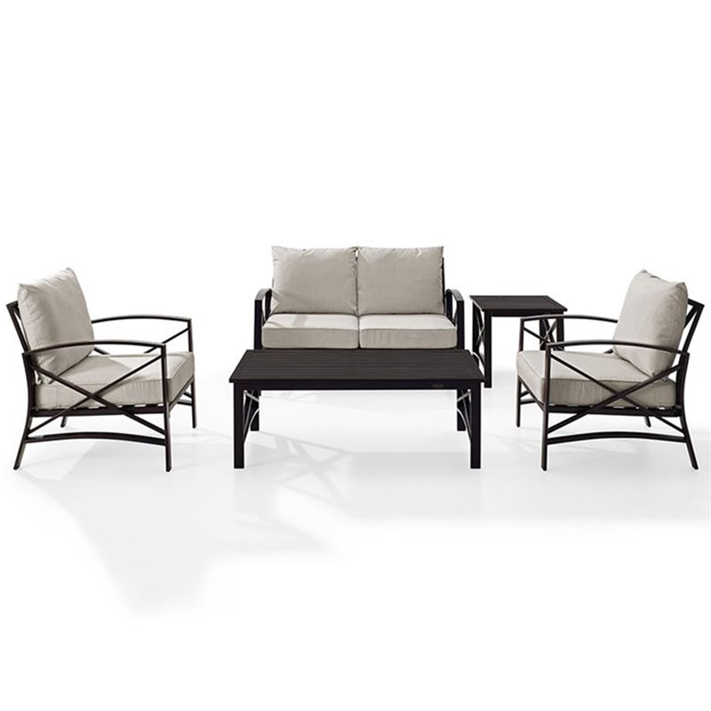 Afuera Living 5-Piece Metal/Fabric Sofa Set in Oatmeal/Oil Rubbed Bronze