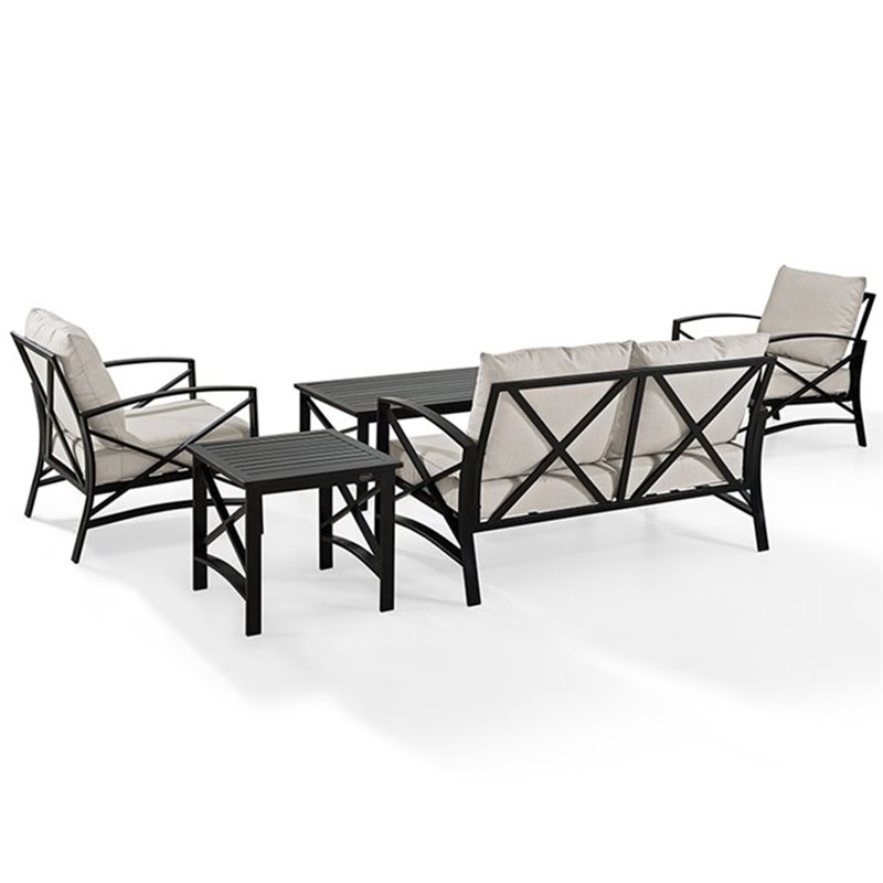 Afuera Living 5-Piece Metal/Fabric Sofa Set in Oatmeal/Oil Rubbed Bronze