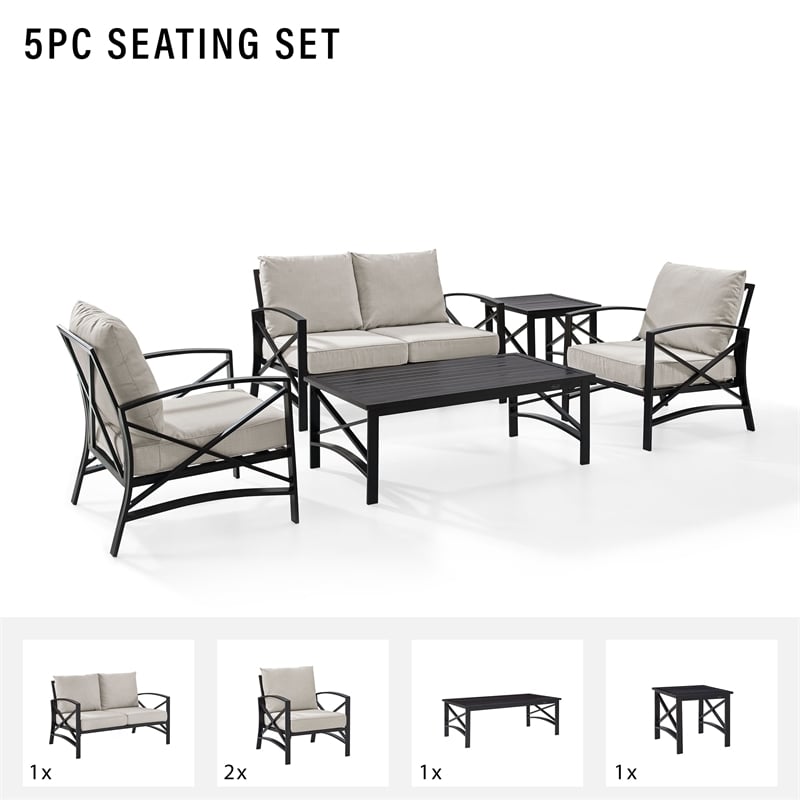 Afuera Living 5-Piece Metal/Fabric Sofa Set in Oatmeal/Oil Rubbed Bronze