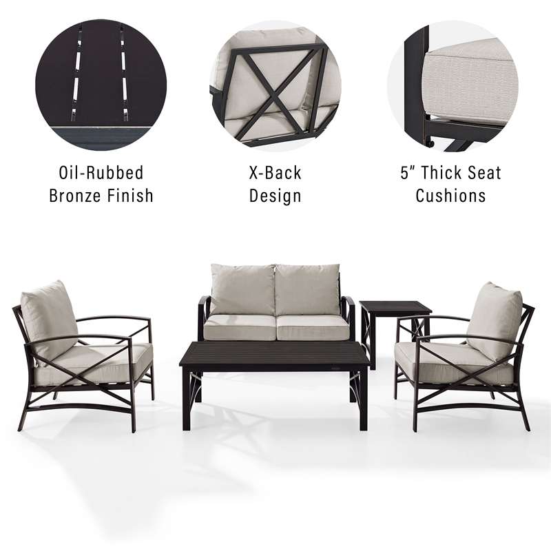 Afuera Living 5-Piece Metal/Fabric Sofa Set in Oatmeal/Oil Rubbed Bronze