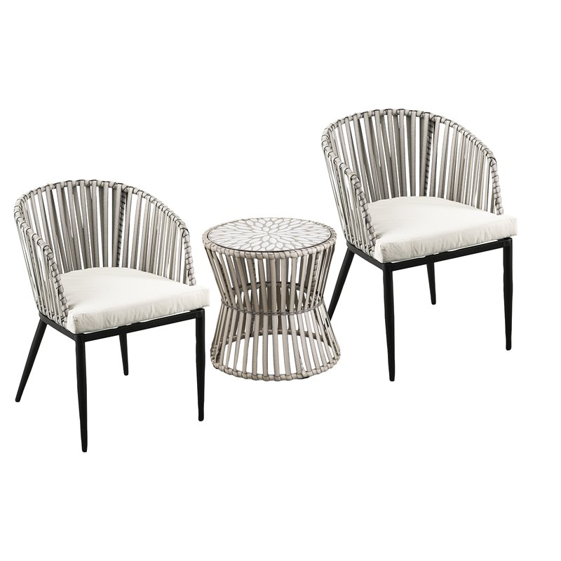 Afuera Living 3-piece Wicker Outdoor Bistro Set in Gray Finish
