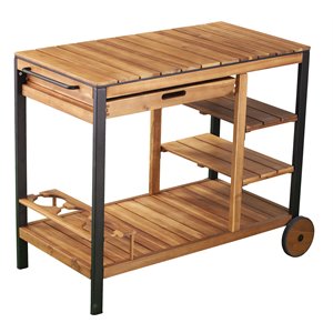 Afuera Living Contemporary Wood Outdoor Bar Cart in Natural Finish